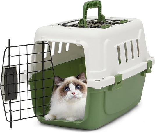 Athena Collection 18" Hard-Sided Travel Pet Carrier for Small Dogs and Cats | Plastic Dog Carriers with 2-Door Top & Front Load, Ventilation, Security Lock, Cat Dog Carrier for Pet, up to 10lbs, Green