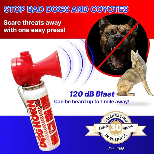 Dog Horn XL – The Original Air Horn for Dogs! Stop Attacks! Scare Coyotes Bear & Wild Animals! Effective Training Tool & Outdoor Safety Alarm for Hiking, Biking, Camping, Boating, & More!