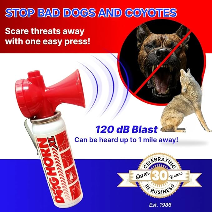 DogHorn XL (3 PK) - Air Horn for Dogs. Stop Aggressive Dogs! Scare Coyotes Bear & Wild Animals! Effective Training Tool & Outdoor Safety Alarm for Hiking Biking Camping Boating & More! (Pack of 3)