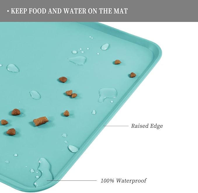 Reopet Silicone Pet Feeding Mat - Waterproof & Non-Slip Dog Cat Placemat | High Raised Edges Prevent Food & Water Spills to Protect Floors, Easy to Clean, Fit for Dog Cat Bowls