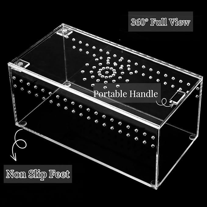 Tlence Acrylic Tarantula Enclosure Terrarium, 8" x 4" x 4" Small Magnetic Reptile Tank, Micro Spider Breeding Habitat Cage, Clear Ventilated Lizard Display Box for Hermit Crab Invertebrates Scorpion