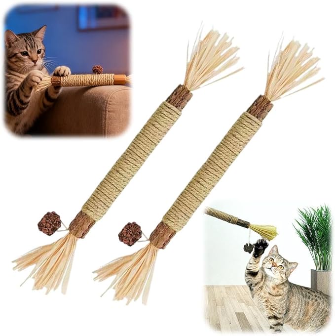 10 Pcs Puriq Natural Silvervine Dental Sticks,Silvervine Sticks for Cats, Interactive Cat Chew Stick for Teeth Cleaning, Scratch & Bite Resistant, for Indoor Kitty Fresh Breath