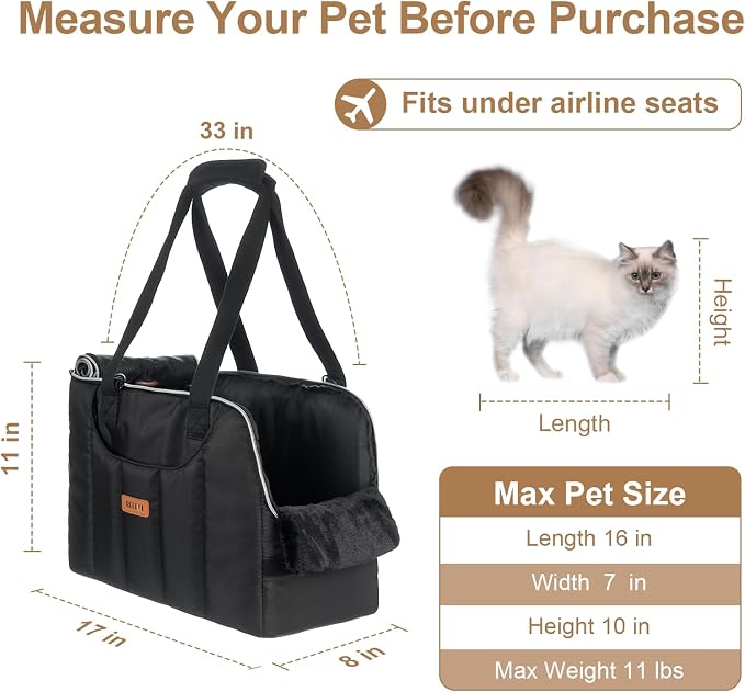 Dog Purse Carrier for Small Dogs Cats Rabbits Up to 12lbs, Lightweight Pet Sling Carriers with Crossbody Strap, Portable Puppy Soft Sided Tote Bag Carrier for Vet,Hiking,Travel Black