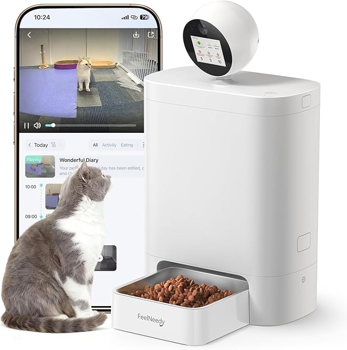 Automatic Cat Feeder with Camera 360°, 2K HD with Night Vision & 2-Way Audio Auto Dog Feeder, 2.4G/5G Smart Pet Feeder with Display & APP, 5.5L Video Recording Timed Food Dispenser for Cats/Dogs