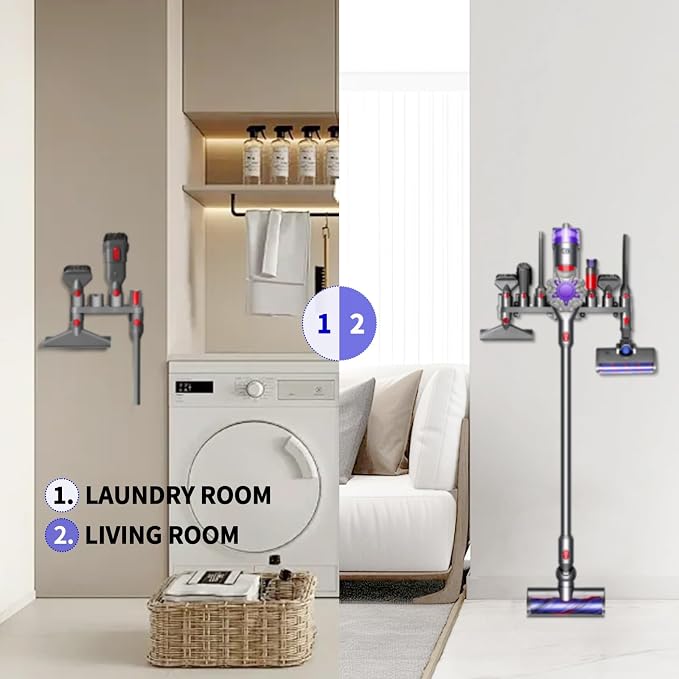 Premium Accessory Holders Compatible with Dyson V7 V8 V10 V11 V15 Cleaners | Flexible Extension Hose Mattress Tool Stiff Brush Soft Bristle and Flexible Crevice Tool for Home Cleaning