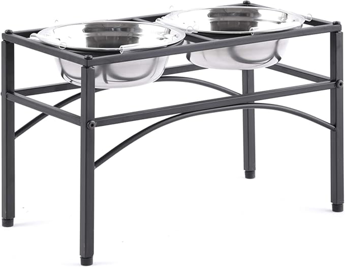 Elevated Dog Bowls Raised Pet Feeder Cat Food Water Diner Stand Set | W/ 2 Removable Stainless Steel Bowls for Medium-Sized Dogs 10.62" in Height Protect Your Pets' Spine