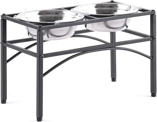 Elevated Dog Bowls Raised Pet Feeder Cat Food Water Diner Stand Set | W/ 2 Removable Stainless Steel Bowls for Medium-Sized Dogs 10.62" in Height Protect Your Pets' Spine