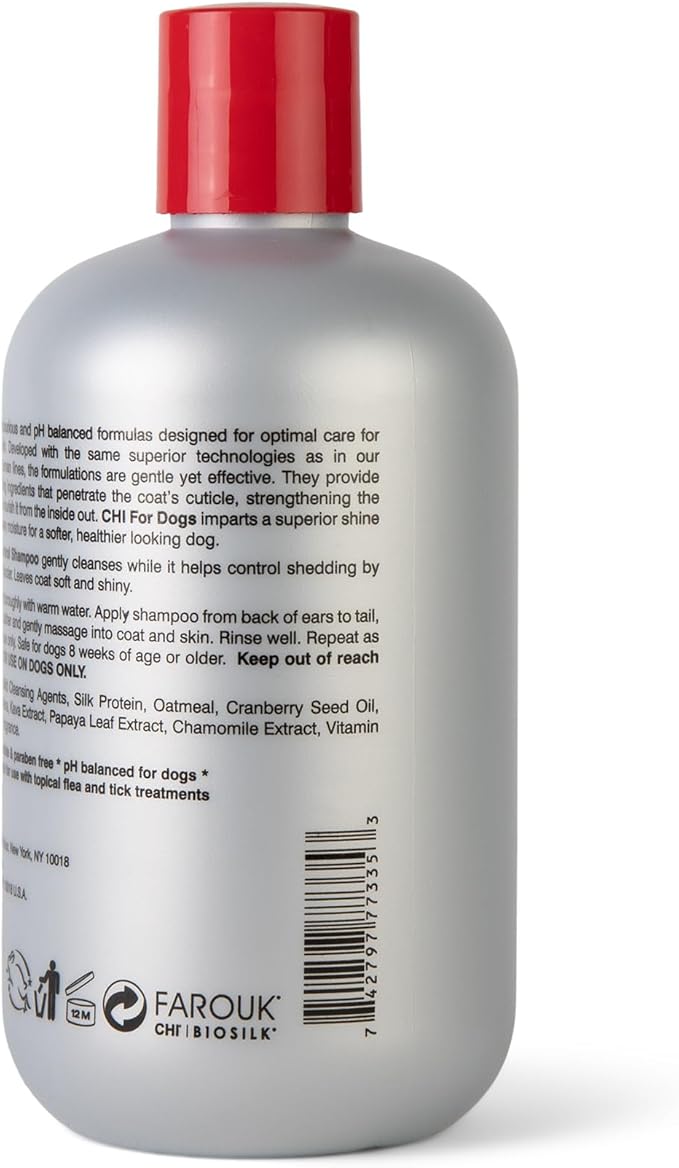 CHI for Dogs Shed Control Shampoo with Omega Fatty Acids and Silk Protein, Dog Shampoo to Reduce Shedding, pH Balanced, Sulfate and Paraben Free, Dogs 8 Weeks+, Made in the USA, 16 Fl Oz