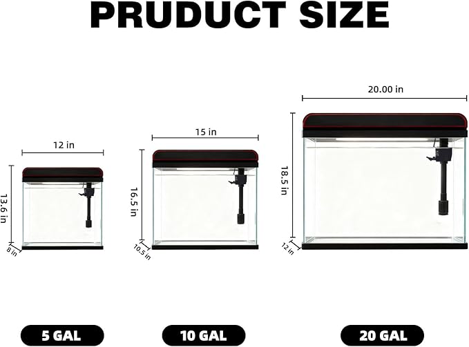 Coospider 5 Gallon Glass Fish Tank, Aquarium Starter Kit, Simpel Self-Cleaning Aquarium Kit with Ultra-Quiet Filter Pump, 3-Color LED Lights, Temp Monitoring for Fish, Shrimp, Kids Gift Ideas