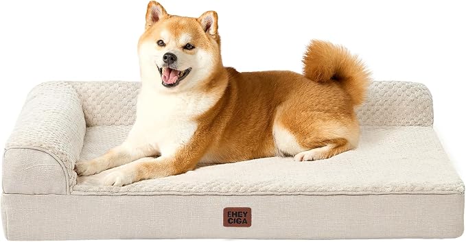 EHEYCIGA Memory Foam Dog Bed Large Size Dogs, Orthopedic Dog Bed Large with Washable Removable Cover, Waterproof Pet Sofa Couch with Nonskid Bottom, 36x27x6, Beige | Washable Removable Cover, Waterproof Flat Pet Sofa Couch with Nonskid Bottom, 36x27x6