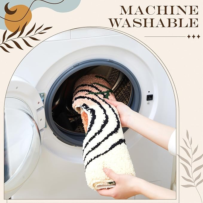Drydiet Toilet Rug U Shaped Washable Soft and Absorbent Bathroom Rugs Non Slip Bath Mat Machine Wash Bathroom Contour Rug for Toilet Base, 24 x 20 Inch(Boho Color)