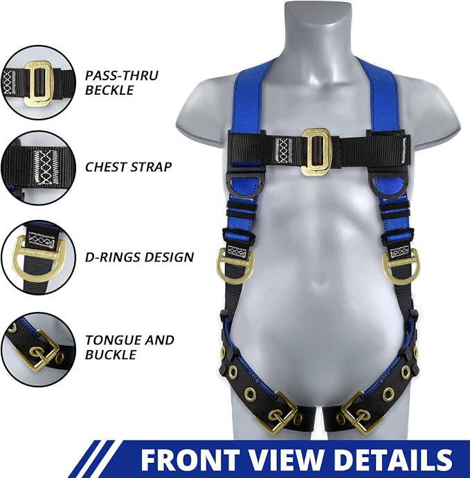 TRSMIMA Safety Harness Fall Protection - Men Construction Roofing Work | Full Body Safety Harness Adjustment Back D-Ring Grommet Legs ANSI