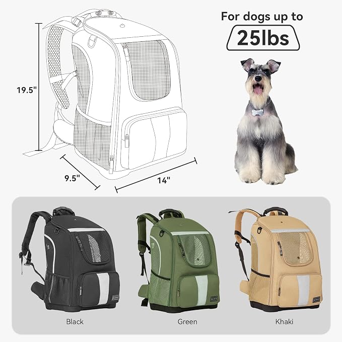 Petsfit Pet Dog Carrier Backpack with Upgraded Weight Reduction Design, Cat Dog Backpack with Large Ventilations, Easy-Fit for Traveling Hiking Camping for Small Medium Dogs and Cat, Black