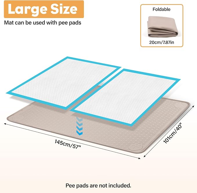 57" x40" Pee Pad Holder for Dogs Puppy Pad Holder Khaki | Extra Large Silicone Pee Tray for Dog Training Floor Protection Raised Edge Dog Potty Tray, No Pee Pads(