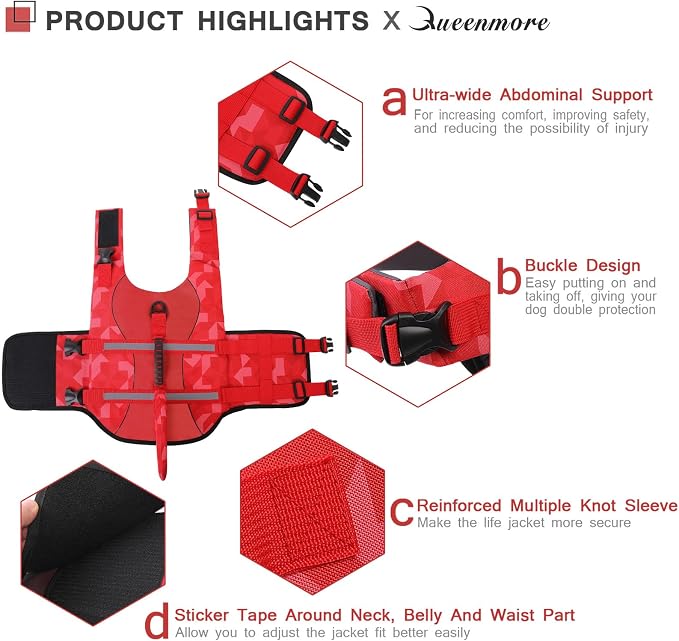 Shark Dog Life Jacket, LifeVests for Boating, High Buoyant Dog Life Vest for Swimming, Adjustable Easy On Pet Jackets for Small, Medium, Large Dogs (Red Triangle,S)