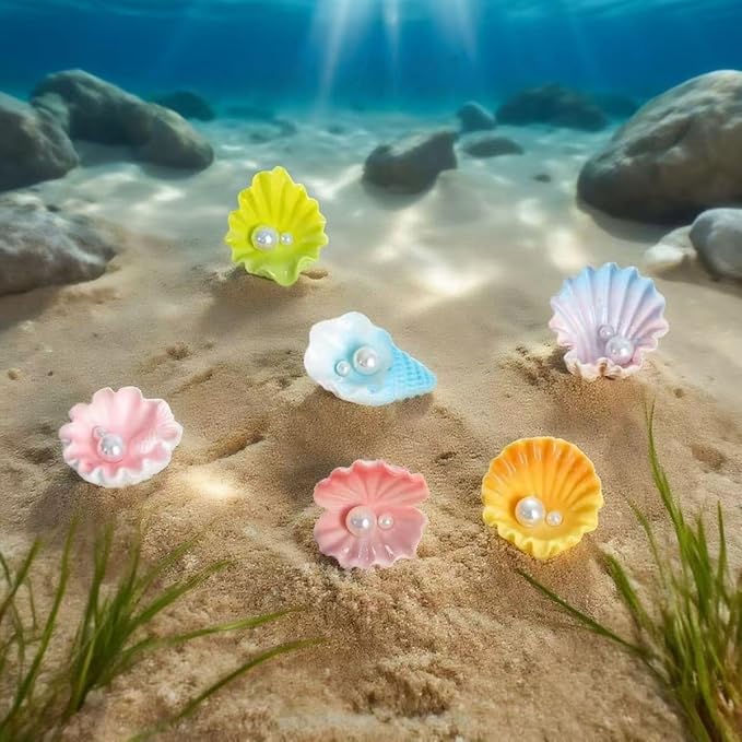 6 Pcs Mini Resin Pearl Seashell Ornaments, Artificial Ocean Clam Shells for Aquarium Decoration, Cute Fish Tank Accessories for Betta, Shrimp, Hermit Crab - Underwater Landscape Decor