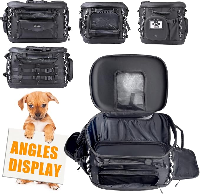 Motorcycle Dog Carrier, Portable Pet Carrier Pet Travel Bag Cat Carrier Crate for Harley Street Glide Road King Touring TrikeTriumph Tiger 900 BMW F650GS (Black)