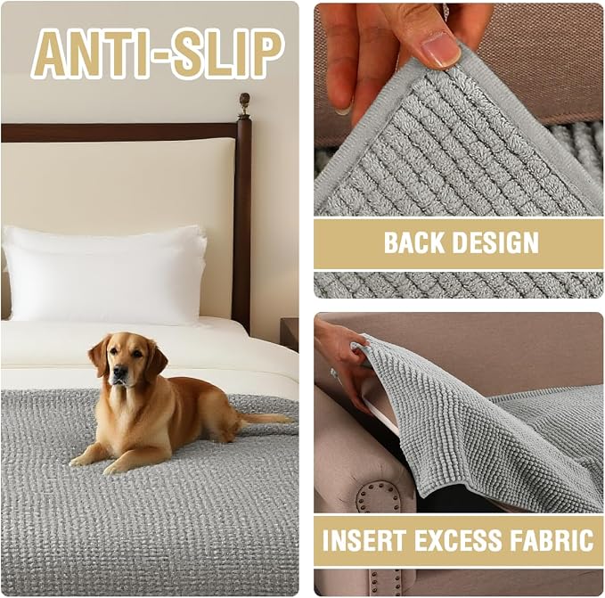 H.VERSAILTEX Plush Chenille Couch Cover for Dogs Pets Blanket for Bed Anti-Slip Soft and Durable Furniture Protector for Small Medium Large Cats Washable (52" x 82", Dove)