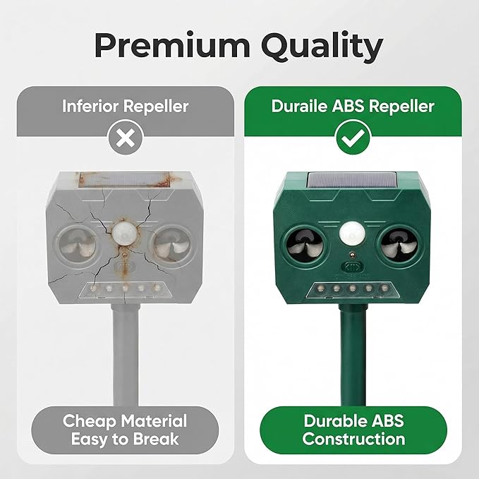 1 Pack 2026 Upgrade Solar Ultrasonic Outdoor Animal Repeller with Motion Sensor, Raccoons, Deer Squirrels, Dogs, Cats, Rabbits, and Skunks. IP65 Waterproof, with Flash Lights for Yard Garden