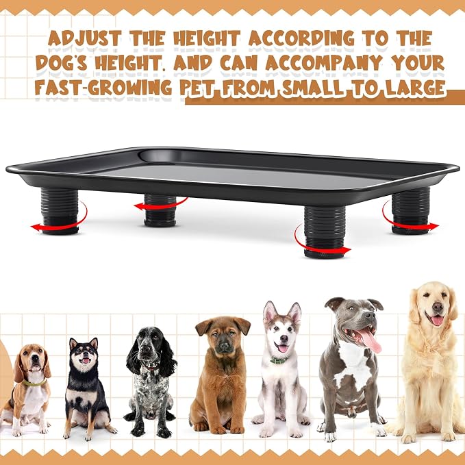 Marsui Ant Proof Pet Food Tray, Waterless Raised Cat Dog Bowl Stand with Adjustable Legs, No-Fill Physical Barrier for Indoor Feeding Station, Kitchen Sweets and Trash Area(43mm-75mm,Black)