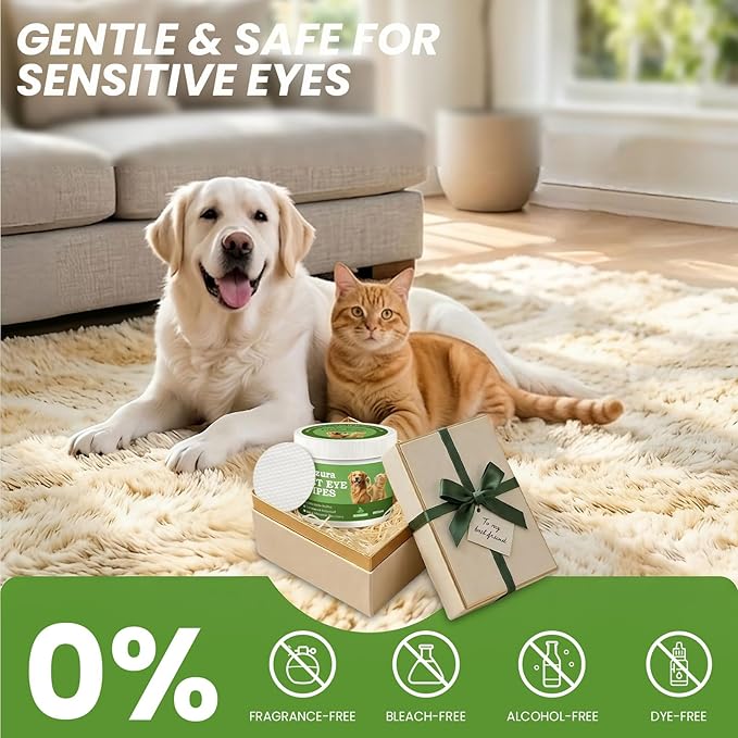 Dog Eye Wipes, Tear Stain Remover for Dogs & Cats - 100ct Hypoallergenic Pet Eye Cleaning Pads for Crust, Gunk & Discharge - Gentle Puppy Grooming Wipes for Sensitive Eyes, Wrinkles & Folds