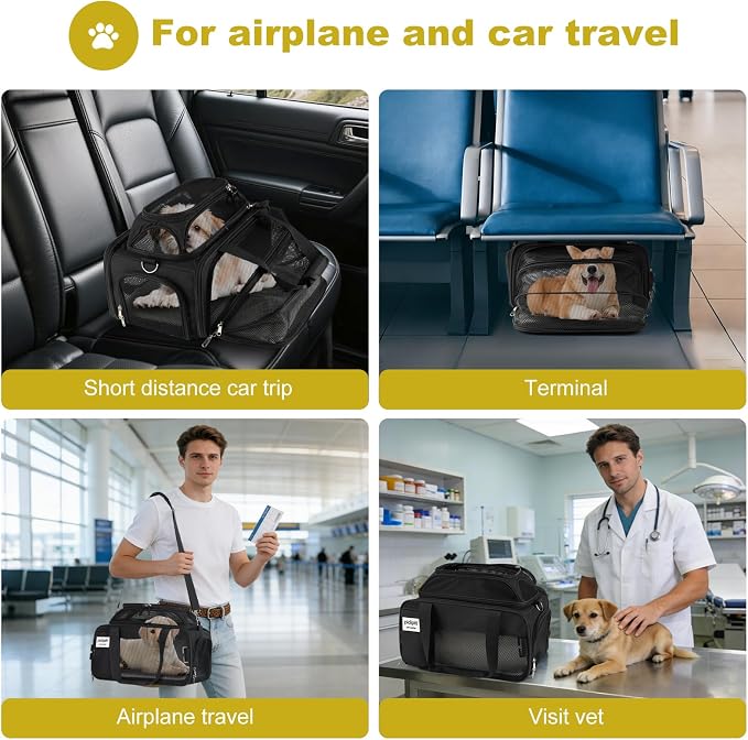 pidipiti 17x11x9.5 Soft-Sided pet Carrier,for Extra-Small Dog or Medium cat | top and 1 side Expandable,for Alaska Hawaiian Southwest Airline ,TSA Approved,with 2 pockets,zipper lock,leakproof