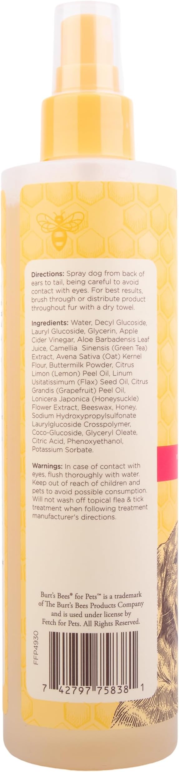 Burt's Bees for Pets Hot Spot Spray for Itchy Dogs with Apple Cider Vinegar and Aloe Vera, Soothes Itchy Skin, 95% Natural Origin Formula, Unscented, pH Balanced, 10 Fl Oz - 6 Pack