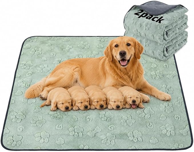LOOBANI Whelping Pads 48"x48", 2 Pack Reusable Pee Pads for Dogs, Playpen | Super Absorbent, Waterproof, Leakproof, Washable Puppy Pads For Potty Training, Floor, Crates, Couch, Bed,Incontinence