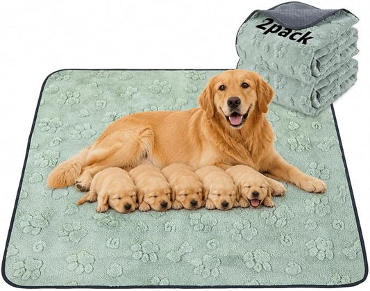 LOOBANI Whelping Pads 48"x48", 2 Pack Reusable Pee Pads for Dogs, Playpen | Super Absorbent, Waterproof, Leakproof, Washable Puppy Pads For Potty Training, Floor, Crates, Couch, Bed,Incontinence