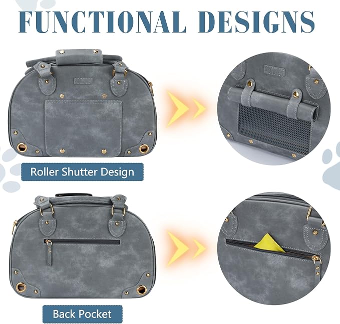 Dog Carrier Purse, Pet Bag Bling Waterproof Premium Leather Pet Travel Portable Bag for Cat and Small Dog Home & Outdoor Small Grey