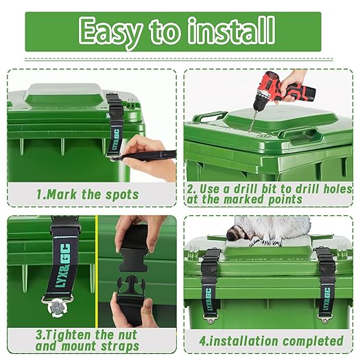 LYX&GC Trash Can Locks for Animals, Raccoon Bear Proof Trash Can Lock, Easy to Install, Long Lasting Strap Lid Garbage Can Lock for Out Door Garbage Can - 2PCS