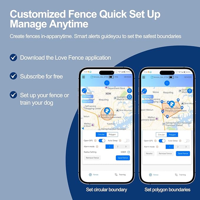 Wireless Electric GPS Dog Collar Fence for Dog with Free App:Invisible Pet Shock Barrier Containment System Yard Outdoor Perimeter,Stubborn Dog Train Bluetooth Collar for Dog Parent Red