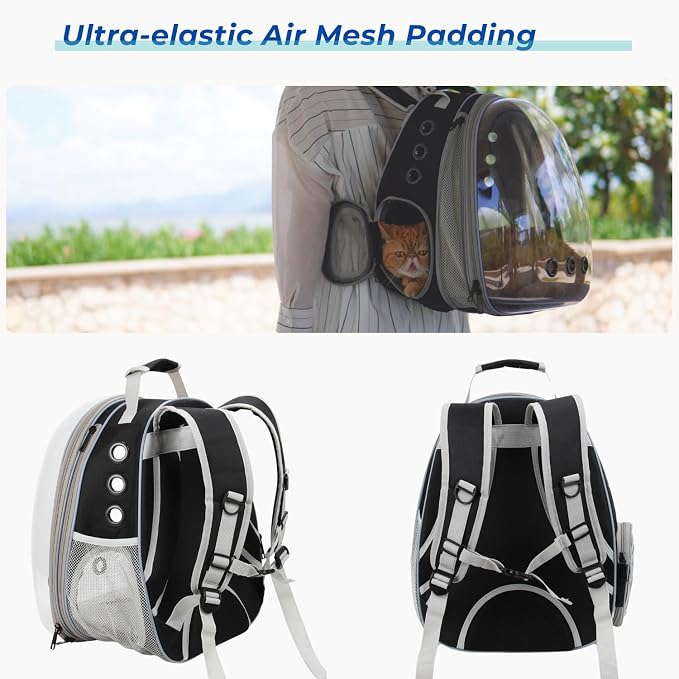 Cat Carrier Backpack, Expandable Bubble Pet Carrier for Cats and Small Dogs, Airline Approved Travel Backpack for Hiking, Walking & Outdoor Adventures - Supports up to 16 lbs