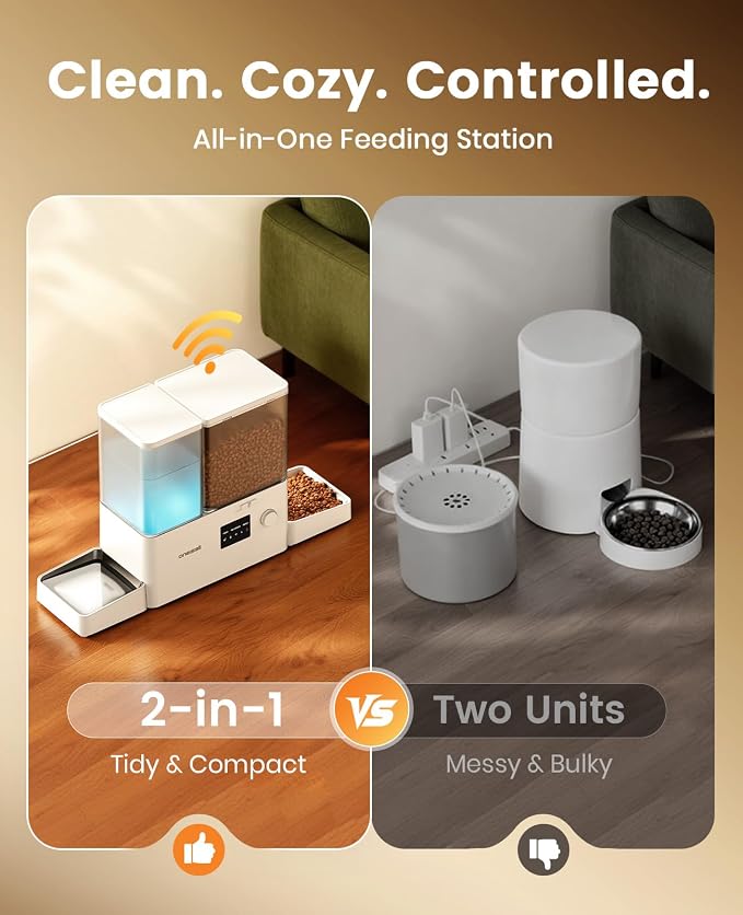 oneisall 5G WiFi Automatic Cat Feeder and Water Dispenser, 36Cups/8.5L | App Control, 2-in-1 Auto Cat Feeder, Gravity Water Dispenser, Large Capacity, Smart Cat Feeder for Dry Food, for Cats, Pets
