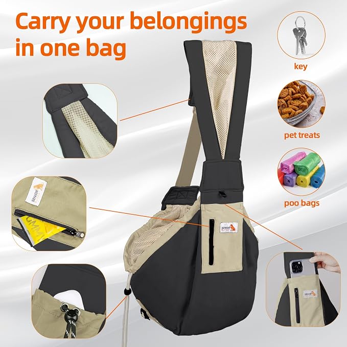Dog Carrier Sling, Dog Carriers for Small Dogs Up to 20lbs, Black | Puppy Sling, Cross Body Carrying Bag, Soft Front Pouch, Adjustable Shoulder Strap, Breathable Mesh Pet Backpack for Hiking