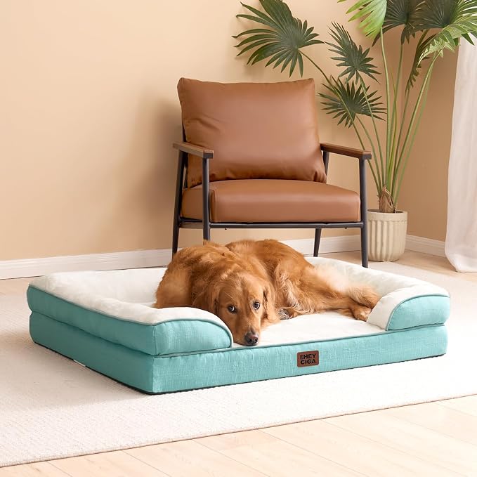EHEYCIGA Orthopedic Dog Beds Large Sized Dog, Waterproof Washable Pet Bed | Non-Slip Bottom and Egg-Crate Memory Foam XL Dog Couch Bed with Washable Removable Cover, Turquoise Blue, 41Inch