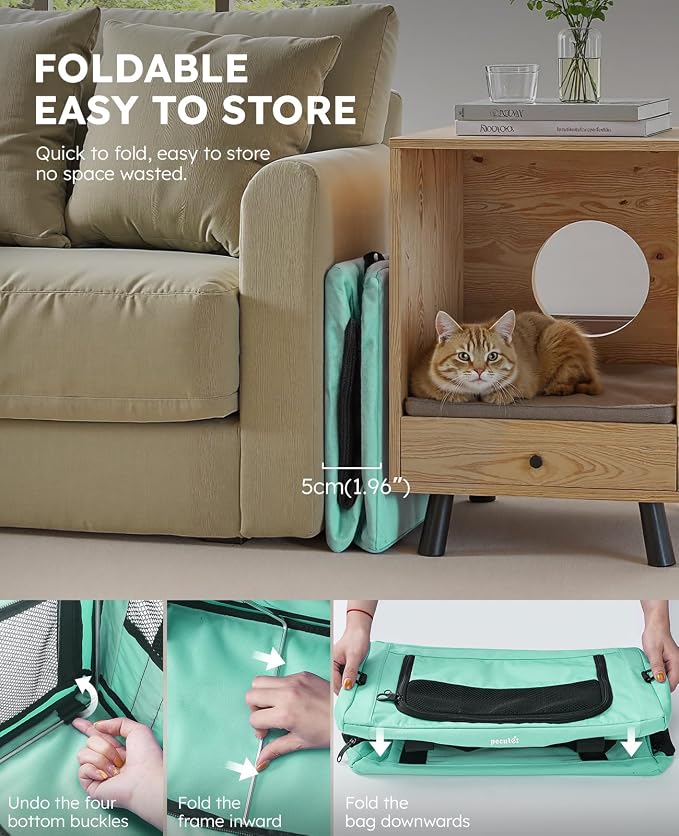 Pecute Cat Carrier Stable, Pet Carrier with Privacy Partition,Light Green | Safe For Car Travel, Stable Steel Frame, Soft-Sided Pet Carrier Bag For Dogs And Cats Up To 11lbs, Foldable Design.
