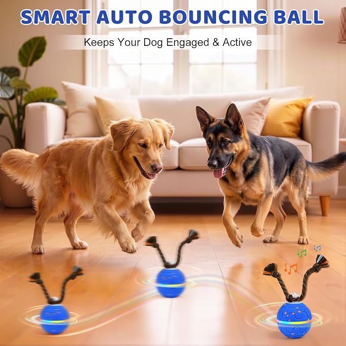 Interactive Dog Toy, Automatic Moving Dog Balls Smart Herding Ball for Dogs with Birdsong E-TPU Material, IPX7 Waterproof (Blue)