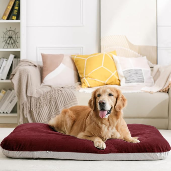 Magic Dog Super Soft Extra Large Dog Bed, 47 Inches Jumbo Orthopedic Foam Pet Beds with Anti Slip Bottom, Dog Sleeping Mattress with Removable and Washable Cover, Burgundy XL