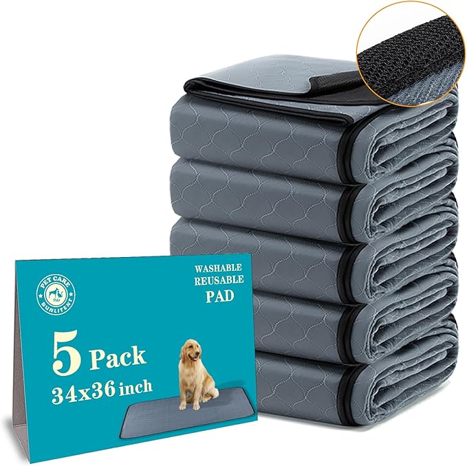 Bunlitent Reusable Puppy Pads, Washable Pee Pads 34"x 36", 5 Pack, Grey