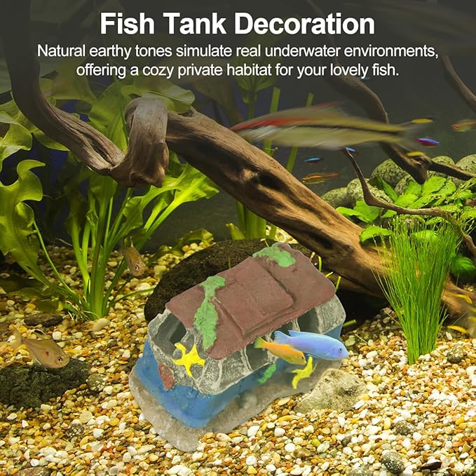 Virekm Aquarium Decor, Aquarium Decorations for Fish Tank - Realistic Resin Rock Cave Hideouts, Safe Fish Tank Ornaments with Natural Design for Betta, Goldfish, Shrimp - Easy to Clean (School Bus)