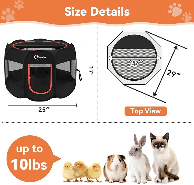 Siedihit Black Dog Cat Playpen, Puppy Pet Playpen Indoor for Small Dog | Crate Tent Cage Outdoor, Portable Pop Up Dogs Enclosure Kennel with Carrying Case for Dogs/Cats/Rabbits