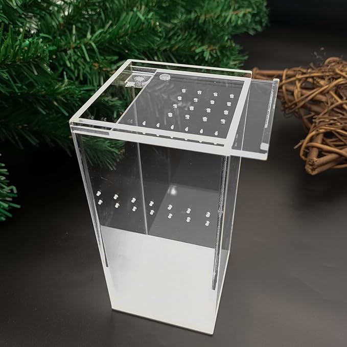 Small Acrylic Reptile Terrarium Kit, Acrylic Tank with Lid 3x3x6 Inch Clear Habitat Enclosure for Spider,Tarantula, Gecko, Hermit Crab, Frog and Insects Easy Assembly One-piece Leak-Proof