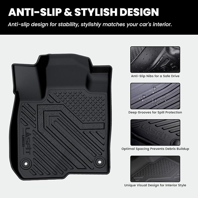 LASFIT Floor Mats & Trunk Mat for 11th Gen Honda Civic 2026 2025 2024 2023 2022 Sedan (Fits Rear Seats with or Without USB Ports), All Weather TPE Car Floor Liners,1st & 2nd Row & Trunk Liner