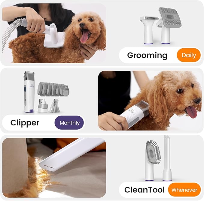 oneisall Dog Grooming Vacuum with Clipper & Nail Grinder&Trimmer | 7 Pet Grooming Tools, Deshedding Brush, Removes Shedding Hair, Pet Home Cleaning,1.5L Dust Cup, Purple Available