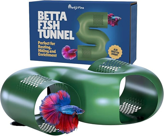 Betta Fish Tunnel Hideout | Aquarium Cave & Tunnel Decor for Betta Fish, Shrimp & Small Fish | Fish Tank Decoration, Betta Tank Accessory & Enrichment Toy (Green)
