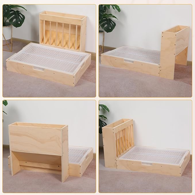Large 2-in-1 Rabbit Hay Feeder & Litter Box Set, Wood, Mess Proof, for Guinea Pigs, Chinchillas, Hamsters, and Rabbits (XXL)