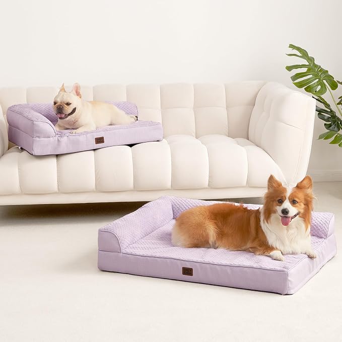 EHEYCIGA Memory Foam Dog Bed, Large Orthopedic Dog Bed, Lilac | Washable Removable Cover, Waterproof Flat Pet Sofa Couch with Nonskid Bottom, 44x32x6.5