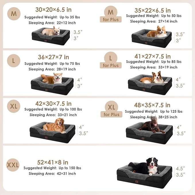 EHEYCIGA Orthopedic XL Dog Bed for Large Sized Dog, 42x30 Inch Extra Large Memory Foam Dog Couch Bed with Sides, Waterproof Liner & Washable Removable Cover, Bolster Pet Sofa, Grey/Black