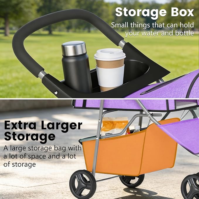 BestPet | 3-Wheel Pet Stroller | Purple | Foldable Dog and Cat Stroller | Breathable Mesh | Lightweight, Waterproof Travel Carrier with Cup Holder & Storage Basket | for Daily Walks & Outdoor Use